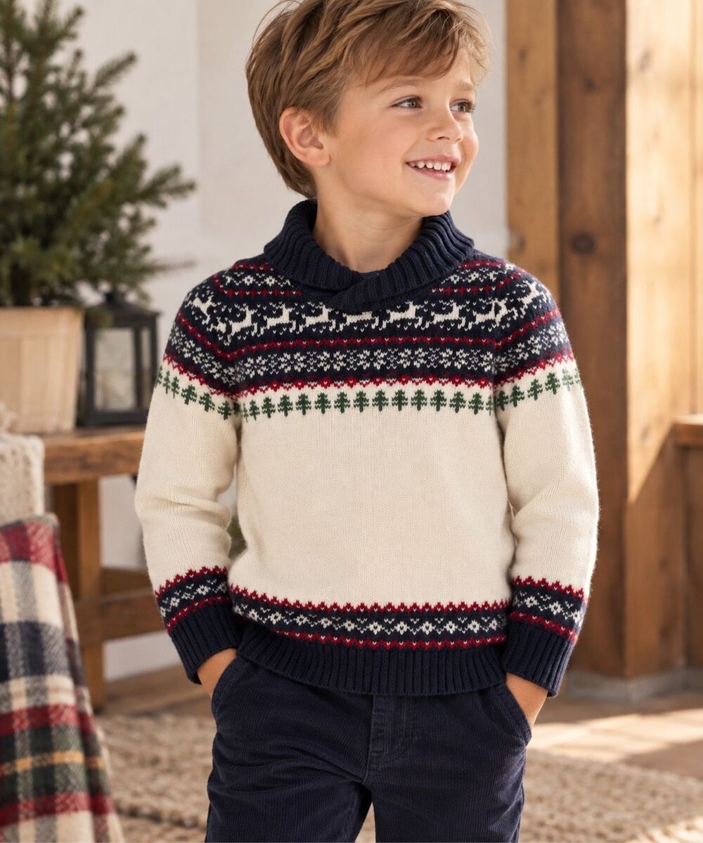 Tommy Bahama Kids Cream Fair Isle Reindeer Christmas Holiday Sweater Size XS / 4